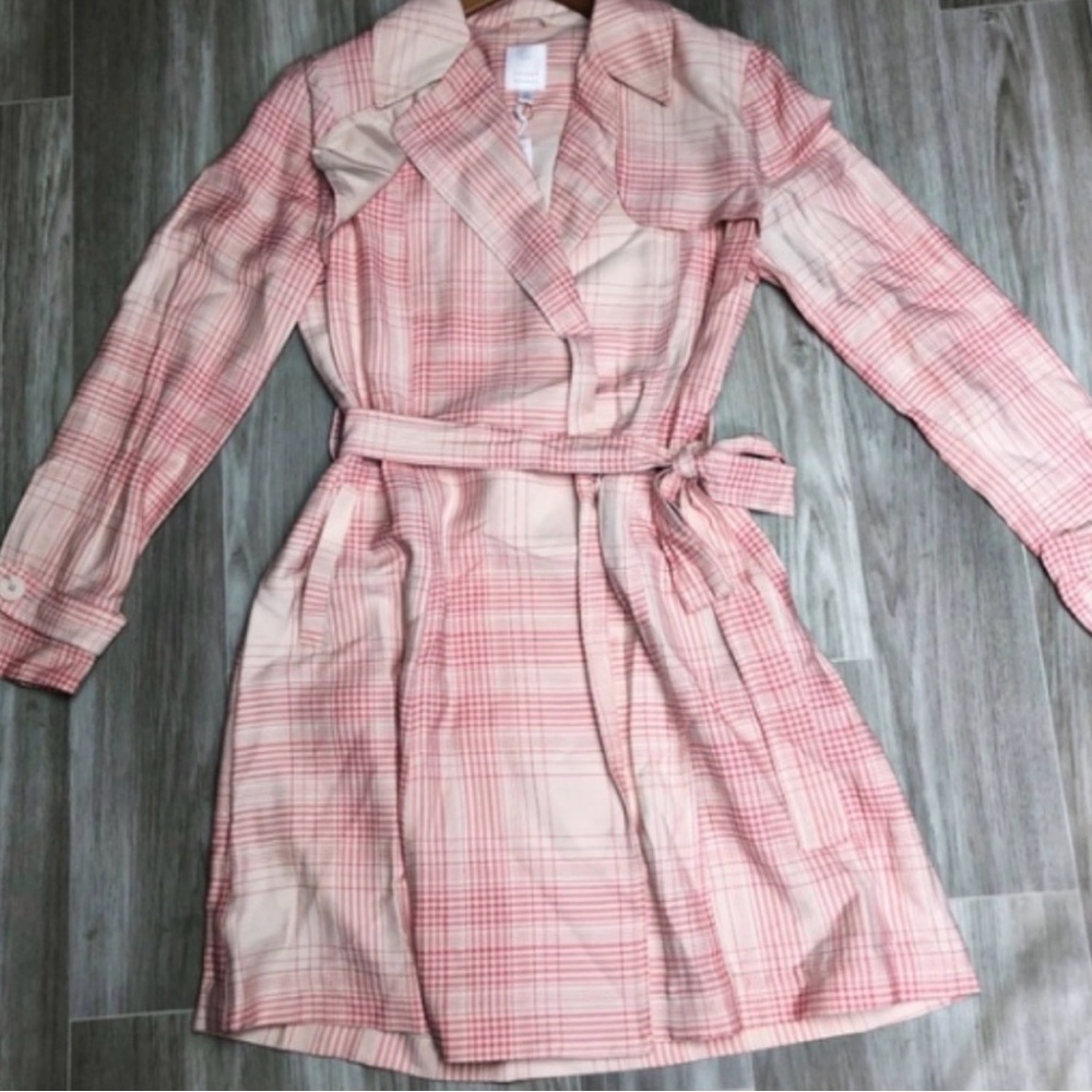 LC Lauren Conrad Pink Peach Plaid Lightweight Coat
